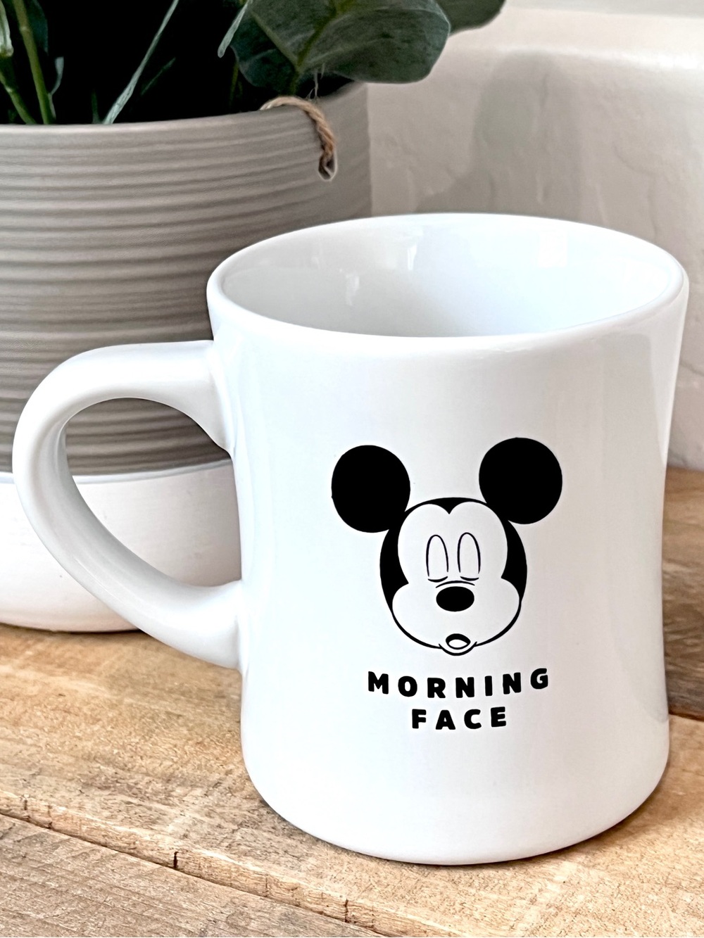 Disney Parks Mickey Mouse "Morning Face" Ceramic Coffee Mug Sleepy Retro 13oz
